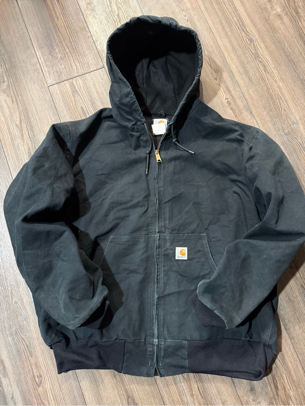 Vintage Carhartt Active Jacket Black Hooded Blanket Lined Duck Canvas XL XXL